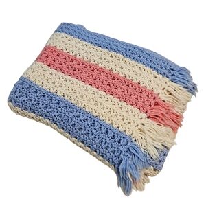 Vintage Handmade Crochet Blanket / Knit Throw 66x56